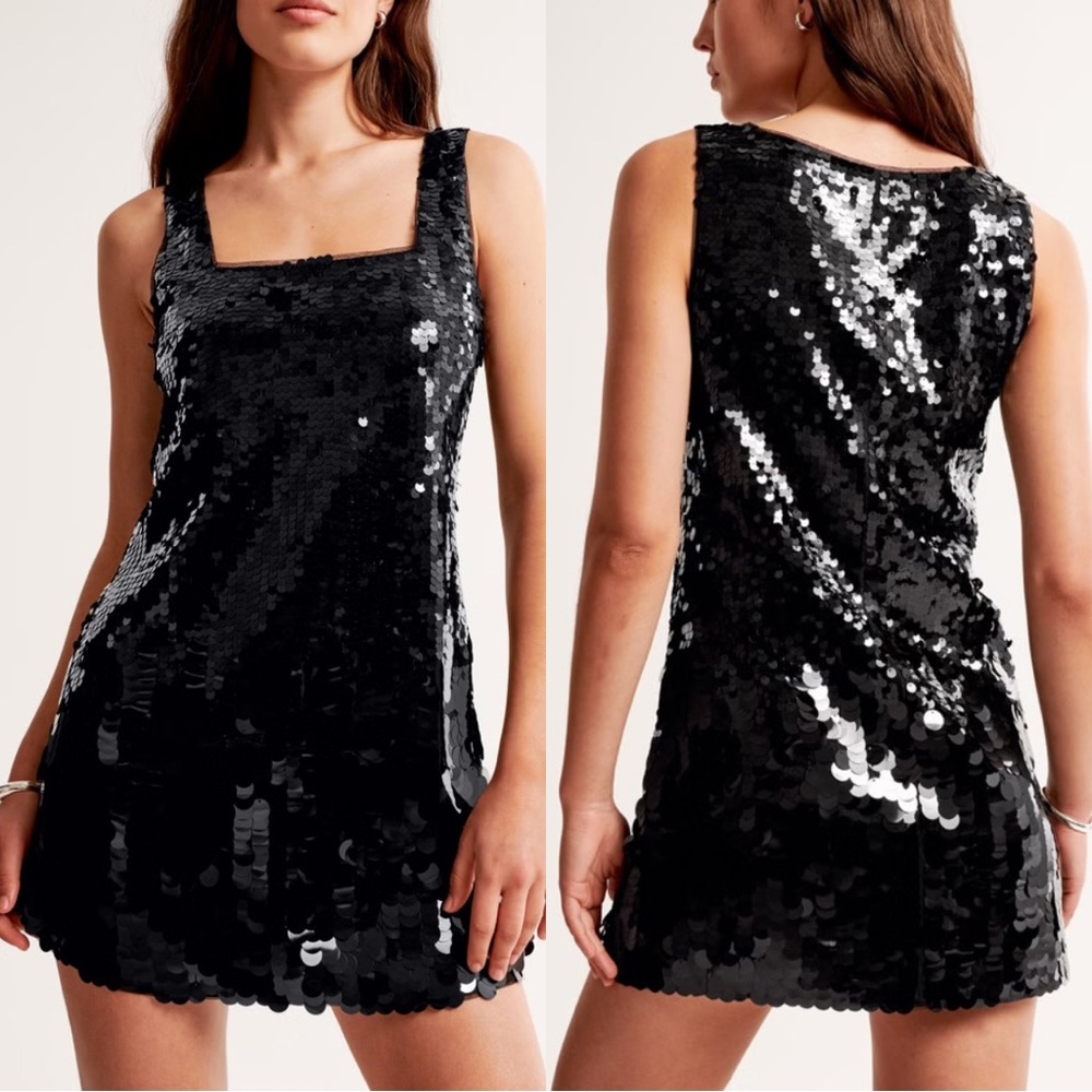 Abercrombie Sequin Squareneck Mini Dress in Black - S